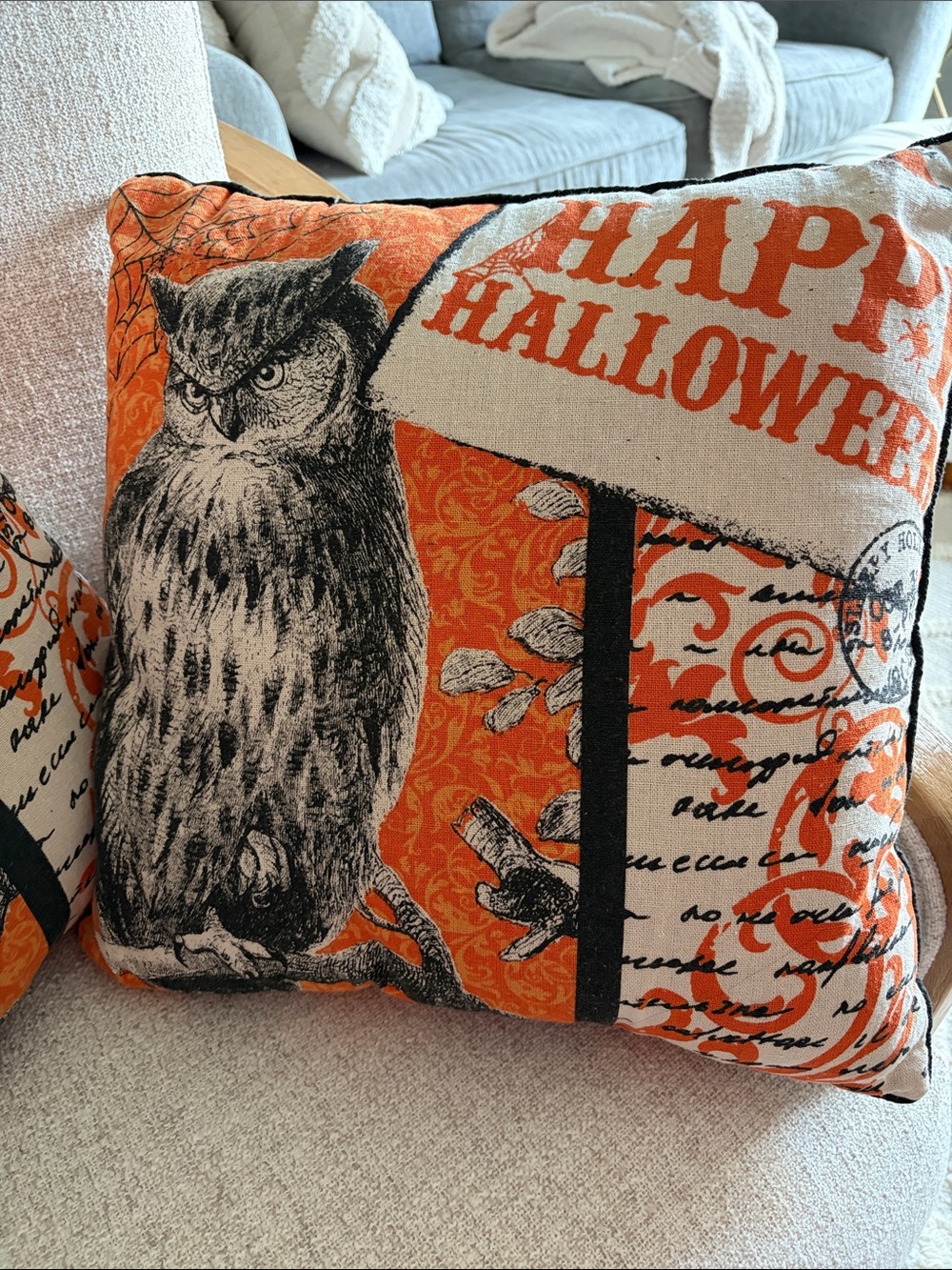 Halloween Owl Decorative Pillow - Orange
